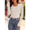 MEROKEETY Women’s Long Sleeve Ribbed Knit Bodysuits Scoop Neck Slimming Fit Fall Trendy Sweater Tops(Almond)