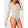 MEROKEETY Women’s Long Sleeve Ribbed Knit Bodysuits Scoop Neck Slimming Fit Fall Trendy Sweater Tops(Almond)