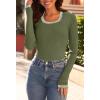 MEROKEETY Women’s Long Sleeve Ribbed Knit Bodysuits Scoop Neck Slimming Fit Fall Trendy Sweater Tops(Army Green)