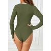 MEROKEETY Women’s Long Sleeve Ribbed Knit Bodysuits Scoop Neck Slimming Fit Fall Trendy Sweater Tops(Army Green)