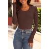 MEROKEETY Women’s Long Sleeve Ribbed Knit Bodysuits Scoop Neck Slimming Fit Fall Trendy Sweater Tops(Coffee)