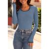 MEROKEETY Women’s Long Sleeve Ribbed Knit Bodysuits Scoop Neck Slimming Fit Fall Trendy Sweater Tops(Dusty Blue)