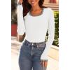 MEROKEETY Women’s Long Sleeve Ribbed Knit Bodysuits Scoop Neck Slimming Fit Fall Trendy Sweater Tops(White)