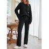 MEROKEETY Womens Pajama Sets 2026 Fall Lounge Sweater Set Cute Fuzzy Fleece 2 Piece Long Sleeve Cozy Winter Pj Outfits(Black)