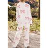 MEROKEETY Womens Pajama Sets 2026 Fall Lounge Sweater Set Cute Fuzzy Fleece 2 Piece Long Sleeve Cozy Winter Pj Outfits(Bowbeige)