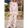 MEROKEETY Womens Pajama Sets 2026 Fall Lounge Sweater Set Cute Fuzzy Fleece 2 Piece Long Sleeve Cozy Winter Pj Outfits(Bowbeige)