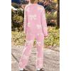 MEROKEETY Womens Pajama Sets 2026 Fall Lounge Sweater Set Cute Fuzzy Fleece 2 Piece Long Sleeve Cozy Winter Pj Outfits(Bowpink)