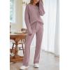 MEROKEETY Womens Pajama Sets 2026 Fall Lounge Sweater Set Cute Fuzzy Fleece 2 Piece Long Sleeve Cozy Winter Pj Outfits(Taro)