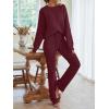 MEROKEETY Womens Pajama Sets 2026 Fall Lounge Sweater Set Cute Fuzzy Fleece 2 Piece Long Sleeve Cozy Winter Pj Outfits(Wine)