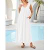 MEROKEETY Women’s Summer Boho Maxi Dress 2026 Ruched Beach Vacation Sundresses Sleeveless Loose Tank Dress(White)