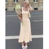 MEROKEETY Women’s Summer Casual Midi Dress 2026 Square Neck Sleeveless Pleated A Line Business Work Vacation Cocktail Dresses(Apricot)