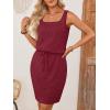 MEROKEETY Women’s Summer Mini Sundress Casual Waffle Knit Square Neck Drawstring Beach Tank Dresses(Wine)