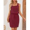 MEROKEETY Women’s Summer Mini Sundress Casual Waffle Knit Square Neck Drawstring Beach Tank Dresses(Wine)