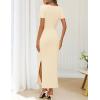 MEROKEETY Women’s Summer Ruched Bodycon Maxi Dress 2026 Short Sleeve Side Slit Formal Wedding Guest Cocktail Dresses(Apricot)
