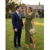 MEROKEETY Women’s Summer Ruched Bodycon Maxi Dress 2026 Short Sleeve Side Slit Formal Wedding Guest Cocktail Dresses(Armygreen)