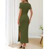 MEROKEETY Women’s Summer Ruched Bodycon Maxi Dress 2026 Short Sleeve Side Slit Formal Wedding Guest Cocktail Dresses(Armygreen)
