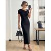 MEROKEETY Women’s Summer Ruched Bodycon Maxi Dress 2026 Short Sleeve Side Slit Formal Wedding Guest Cocktail Dresses(Black)