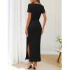 MEROKEETY Women’s Summer Ruched Bodycon Maxi Dress 2026 Short Sleeve Side Slit Formal Wedding Guest Cocktail Dresses(Black)