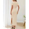 MEROKEETY Women’s Summer Ruched Bodycon Maxi Dress 2026 Short Sleeve Side Slit Formal Wedding Guest Cocktail Dresses(Khaki)
