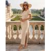 MEROKEETY Women’s Summer Ruched Bodycon Maxi Dress 2026 Short Sleeve Side Slit Formal Wedding Guest Cocktail Dresses(Khaki)