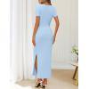 MEROKEETY Women’s Summer Ruched Bodycon Maxi Dress 2026 Short Sleeve Side Slit Formal Wedding Guest Cocktail Dresses(Lightblue)