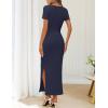 MEROKEETY Women’s Summer Ruched Bodycon Maxi Dress 2026 Short Sleeve Side Slit Formal Wedding Guest Cocktail Dresses(Navy)