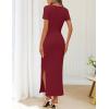 MEROKEETY Women’s Summer Ruched Bodycon Maxi Dress 2026 Short Sleeve Side Slit Formal Wedding Guest Cocktail Dresses(Wine)