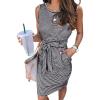 MEROKEETY Women’s 2026 Summer Casual Dress Striped Sleeveless Crew Neck Tie Waist Beach Vacation Trendy Short T Shirt Dresses(Black)