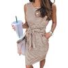 MEROKEETY Women’s 2026 Summer Casual Dress Striped Sleeveless Crew Neck Tie Waist Beach Vacation Trendy Short T Shirt Dresses(Brown)
