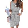 MEROKEETY Women’s 2026 Summer Casual Dress Striped Sleeveless Crew Neck Tie Waist Beach Vacation Trendy Short T Shirt Dresses(Darkgrey)