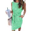 MEROKEETY Women’s 2026 Summer Casual Dress Striped Sleeveless Crew Neck Tie Waist Beach Vacation Trendy Short T Shirt Dresses(Green)