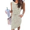 MEROKEETY Women’s 2026 Summer Casual Dress Striped Sleeveless Crew Neck Tie Waist Beach Vacation Trendy Short T Shirt Dresses(Grey)