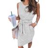 MEROKEETY Women’s 2026 Summer Casual Dress Striped Sleeveless Crew Neck Tie Waist Beach Vacation Trendy Short T Shirt Dresses(Lightgrey)