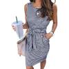 MEROKEETY Women’s 2026 Summer Casual Dress Striped Sleeveless Crew Neck Tie Waist Beach Vacation Trendy Short T Shirt Dresses(Navy)