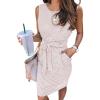 MEROKEETY Women’s 2026 Summer Casual Dress Striped Sleeveless Crew Neck Tie Waist Beach Vacation Trendy Short T Shirt Dresses(Pink)