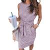 MEROKEETY Women’s 2026 Summer Casual Dress Striped Sleeveless Crew Neck Tie Waist Beach Vacation Trendy Short T Shirt Dresses(Purple)