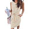 MEROKEETY Women’s 2026 Summer Casual Dress Striped Sleeveless Crew Neck Tie Waist Beach Vacation Trendy Short T Shirt Dresses(Redgreen)