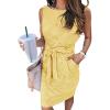 MEROKEETY Women’s 2026 Summer Casual Dress Striped Sleeveless Crew Neck Tie Waist Beach Vacation Trendy Short T Shirt Dresses(Yellow)