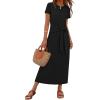 MEROKEETY Women’s 2026 Summer Casual T Shirt Dresses Short Sleeve Tie Waist Long Work Beach Vacation Trendy Midi Dress(Black)