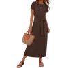 MEROKEETY Women’s 2026 Summer Casual T Shirt Dresses Short Sleeve Tie Waist Long Work Beach Vacation Trendy Midi Dress(Coffee)