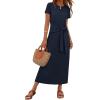 MEROKEETY Women’s 2026 Summer Casual T Shirt Dresses Short Sleeve Tie Waist Long Work Beach Vacation Trendy Midi Dress(Navy)