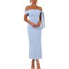 MEROKEETY Women’s 2026 Summer Off The Shoulder Dress Bodycon Wedding Guest Cocktail Formal Party Maxi Dresses(Blue)