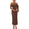 MEROKEETY Women’s 2026 Summer Off The Shoulder Dress Bodycon Wedding Guest Cocktail Formal Party Maxi Dresses(Brown)