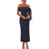 MEROKEETY Women’s 2026 Summer Off The Shoulder Dress Bodycon Wedding Guest Cocktail Formal Party Maxi Dresses(Navy)