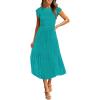 MEROKEETY Women’s Flutter Short Sleeve Smocked Midi Dress Summer Casual Tiered A-Line Dress(Turquoise)