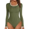 MEROKEETY Women’s Long Sleeve Ribbed Knit Bodysuits Scoop Neck Slimming Fit Fall Trendy Sweater Tops(Army Green)
