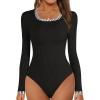 MEROKEETY Women’s Long Sleeve Ribbed Knit Bodysuits Scoop Neck Slimming Fit Fall Trendy Sweater Tops(Black)