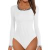MEROKEETY Women’s Long Sleeve Ribbed Knit Bodysuits Scoop Neck Slimming Fit Fall Trendy Sweater Tops(White)