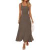 MEROKEETY Women’s Summer Casual Midi Dress 2026 Square Neck Sleeveless Pleated A Line Business Work Vacation Cocktail Dresses(Coffee)