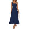 MEROKEETY Women’s Summer Casual Midi Dress 2026 Square Neck Sleeveless Pleated A Line Business Work Vacation Cocktail Dresses(Navy)